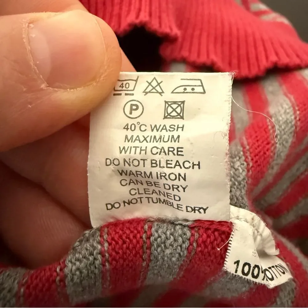 Paul Smith Sweater Mens Sz M Red Gray Striped Crew Neck 100% Cotton Preppy